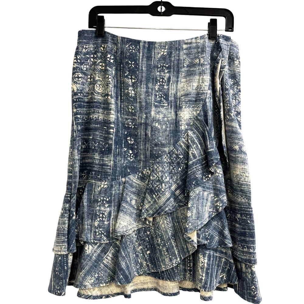 LRL Ralph Lauren Jeans Company Skirt linen cotton blend ruffle front casual sz 8